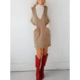 thumbnail image 6 of Women'S V Neck Sleeveless Knitted Solid Short Sweater Dress with Pockets Khaki S, 6 of 8