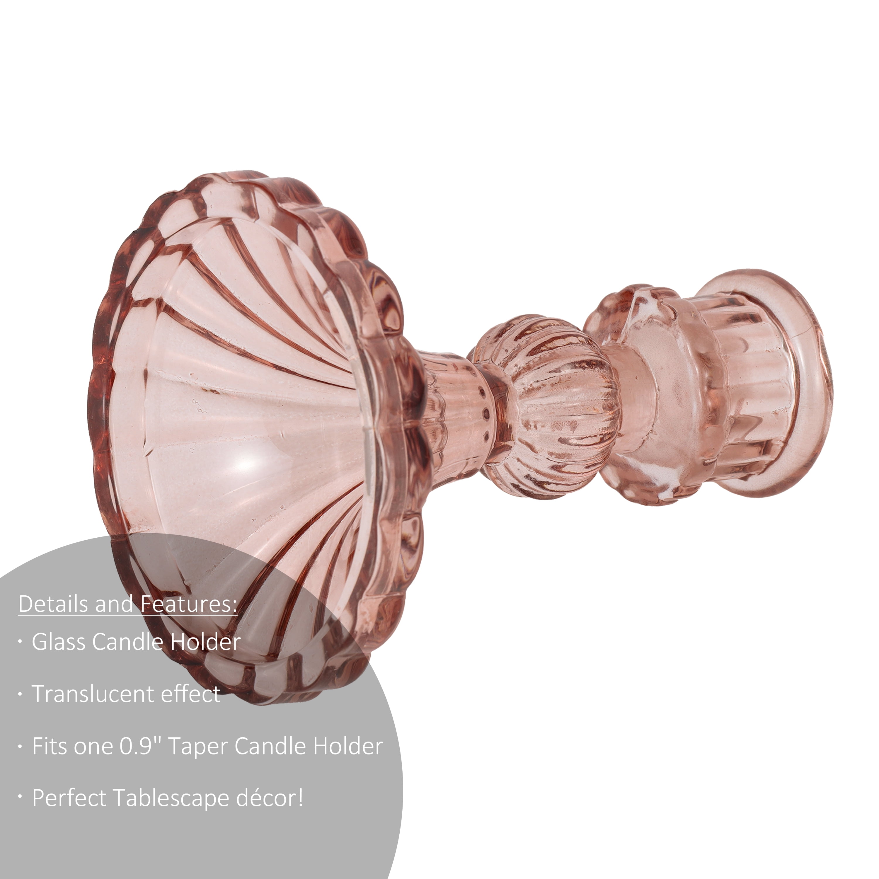 Home Decor Collection Sterling & Noble Home Pink Translucent Glass Decorative Tabletop Taper Candle Holder, Small