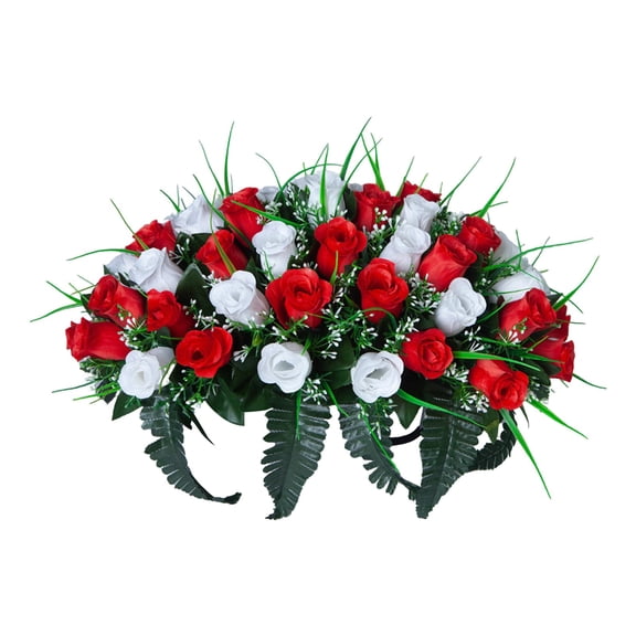 Cemetery Tombstone Flower Saddle Artificial Grave Decoration 19.6x10.6in Rose Floral Memorial Mothers Day Remembrance Graduation Tribute Decor