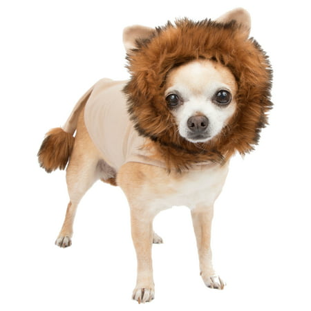 Mission Pets Lion Dog Costume, Features a Tan Hoodie with a Faux Fur Mane and Matching