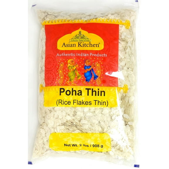 Asian Kitchen Poha (Powa) Thin Cut (Flattened Rice) 32oz (2lbs) 908g Bulk ~ All Natural, Salt-Free | Vegan | No Colors | Gluten Friendly | Indian Origin