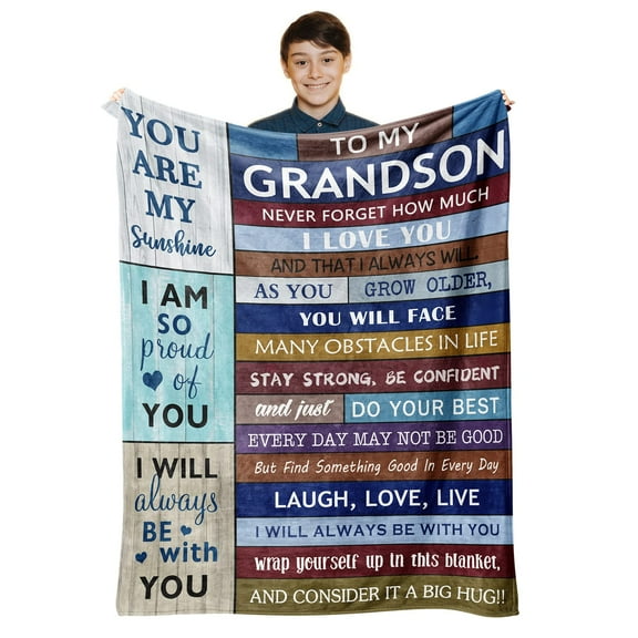LHSHID Grandson Gifts from Grandma And Grandpa Grandparents Grandson Blanket to My Grandson Christmas Birthday Fleece Blanket 30x40in