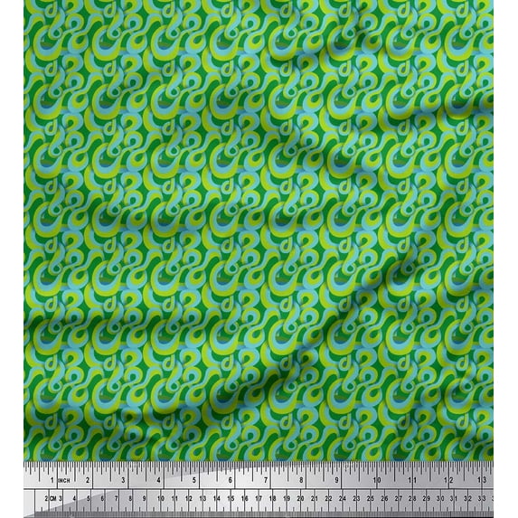 Soimoi Green Silk Fabric Spiral & Geometric Print Fabric by Yard 42 Inch Wide