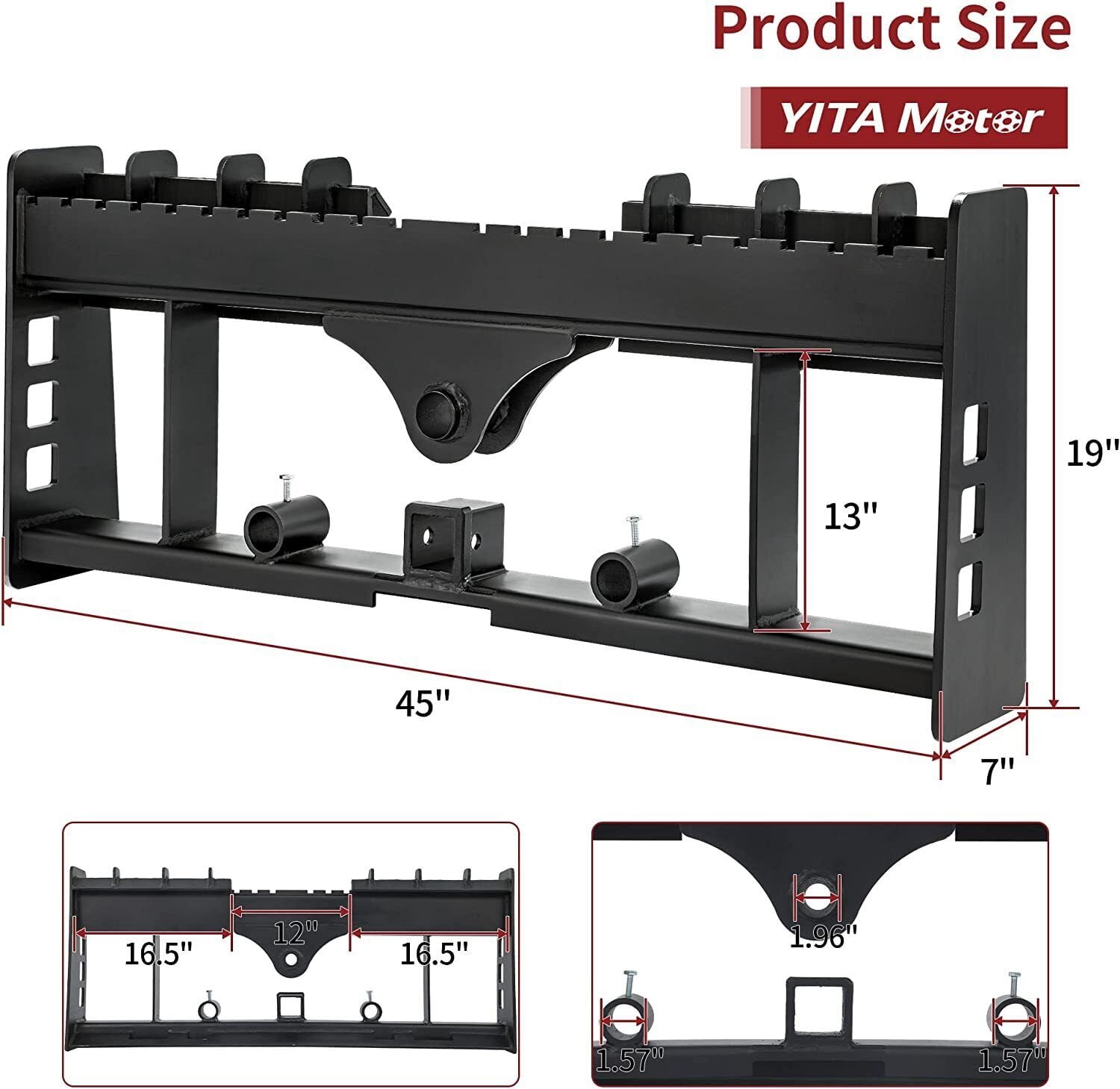 RVNI Skid Steer Pallet Fork Frame With Receiver Hitch & Spear Sleeves for Bobcat 3000lb