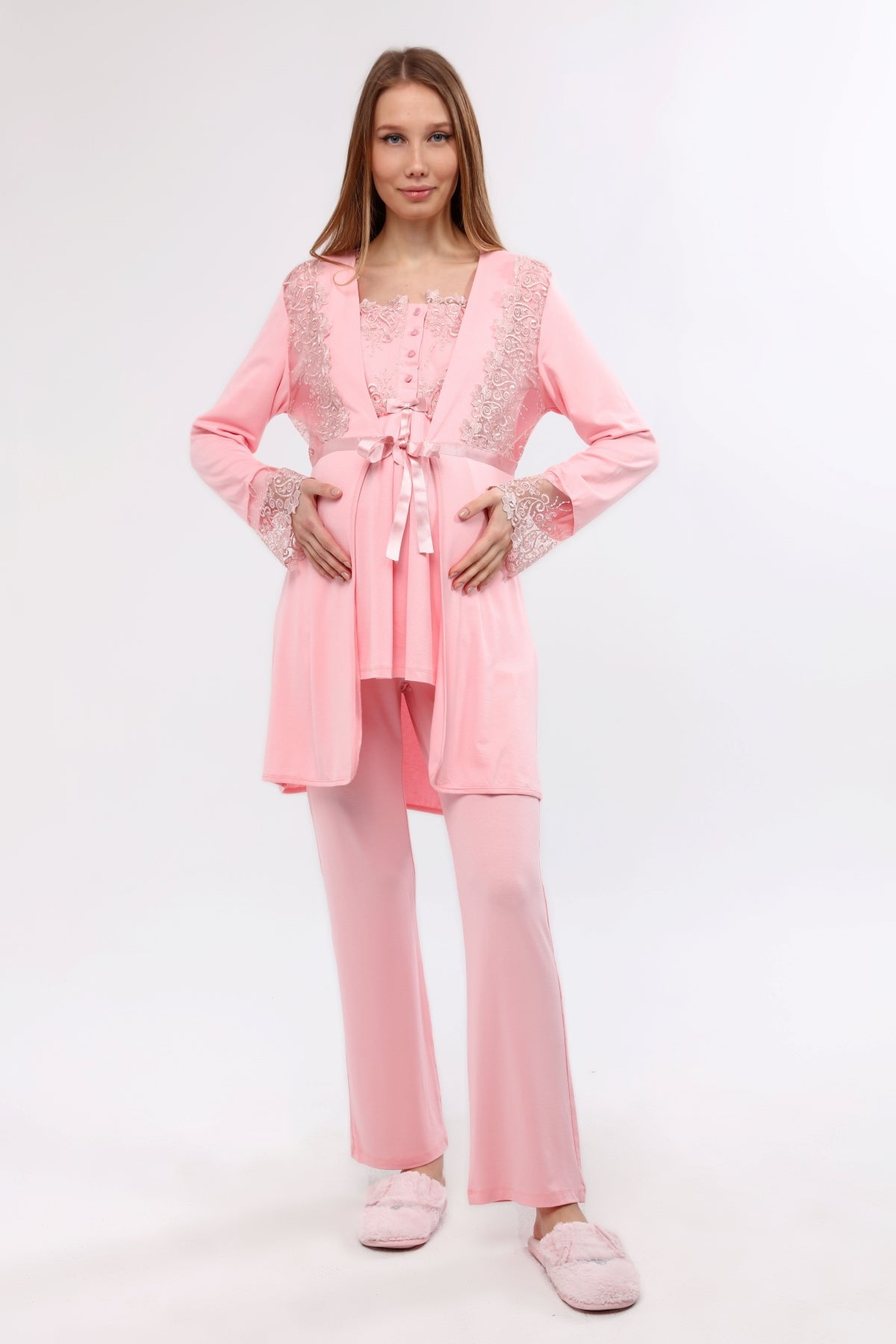 LVMA9640 Women's Maternity Nursing Pajamas Hospital 3 Piece Set Soft