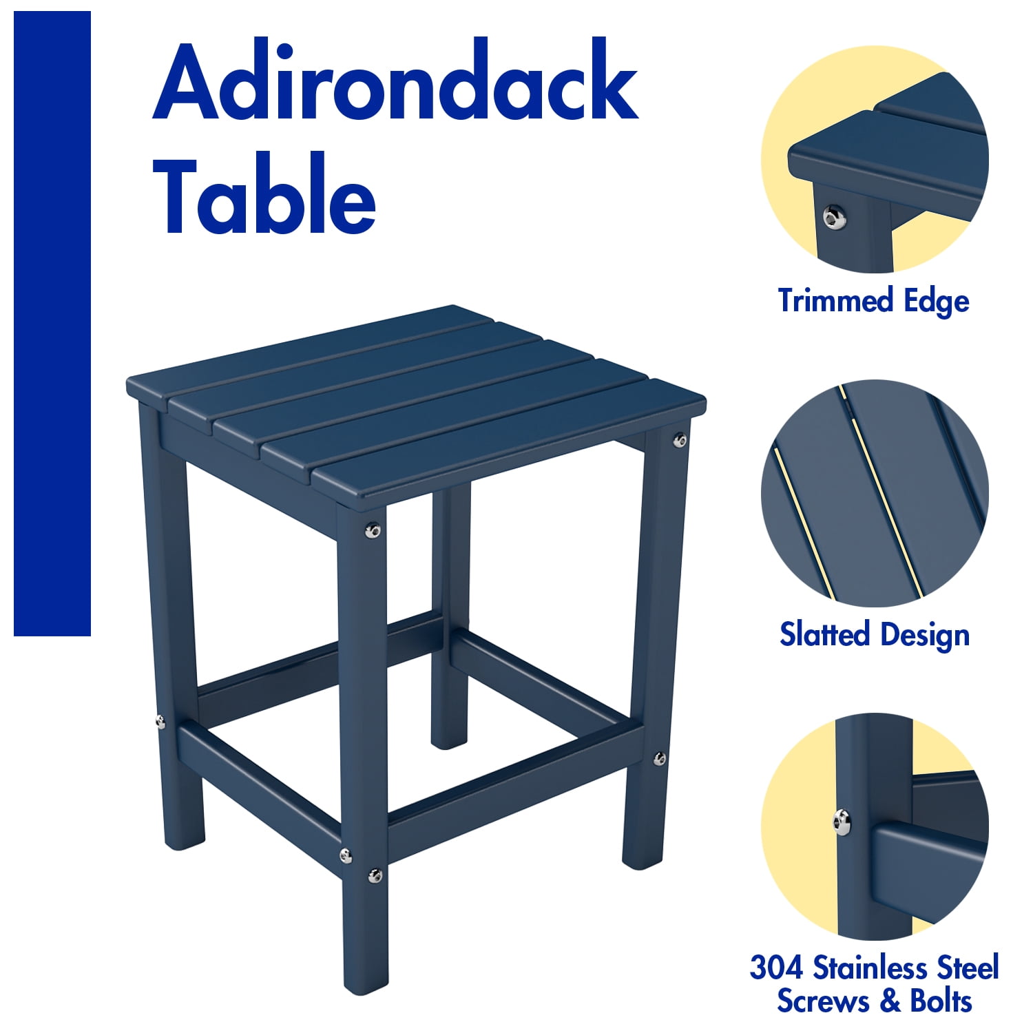 FODINGHILL Outdoor Side Table Set of 2,All Weather HDPE Adirondack Patio Table,Square End Table for Pool Balcony Deck Porch Lawn Backyard,Blue