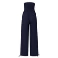 thumbnail image 6 of DENGDENG Wide Leg Work Pants for Women Solid Color with Pockets Loose Fit Summer Pants for Women 2023 Elastic Pleated High Waisted Palazzo Flowy Fall Straight Women Pants Casual Navy M, 6 of 8