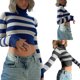thumbnail image 4 of TRKIYQC, suéteres de punto de cuello alto a rayas Vintage para mujer, suéter recortado de manga larga para otoño, Tops de puente ajustados a la moda TRKIYQC moda, 4 of 6