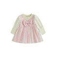 thumbnail image 1 of xiaxaixu Robe d'Automne pour Bébé Fille, Robe à Manches Longues Col Rond Perles Nœud Patchwork Robe Trapèze pour Fête Quotidienne, 1 of 8