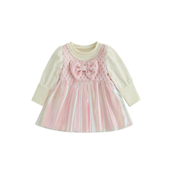 Bagilaanoe Toddler Baby Girl Dress Shiny Long Sleeve A-line Princess Dresses 6M 12M 18M 24M 3T Kid Fall Patchwork Skirt