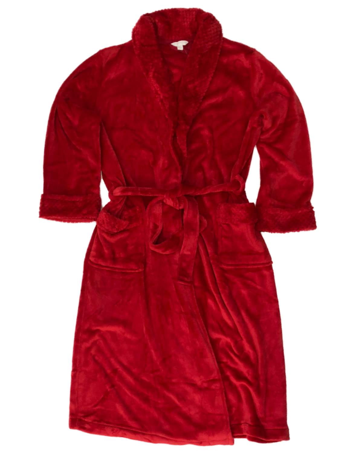 Charter Club - Womens Plush Red Dimpled Bathrobe House Coat Bath Robe ...