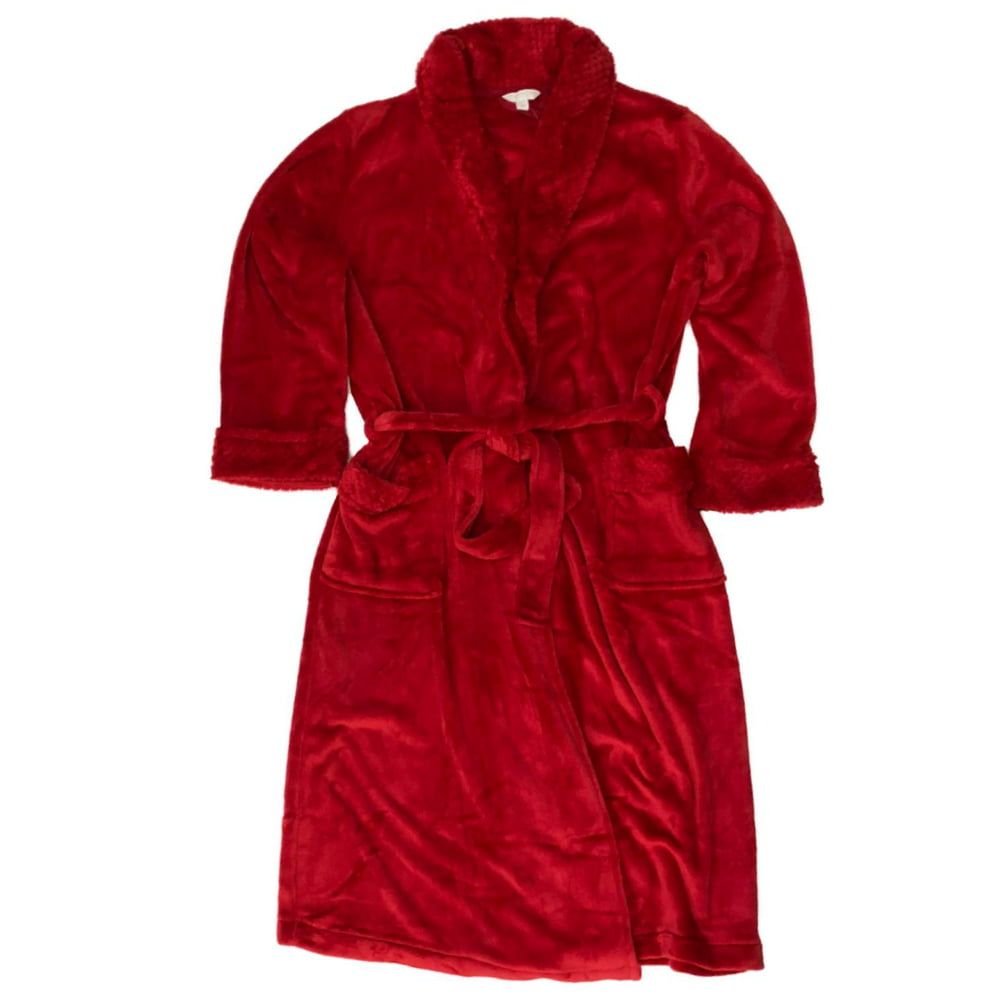 Charter Club - Womens Plush Red Dimpled Bathrobe House Coat Bath Robe ...