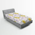 thumbnail image 2 of Ambesonne Nature Fitted Sheet, Minimal Floral Motif Print, Twin XL Size, Mustard and Pastel Purple, 2 of 5