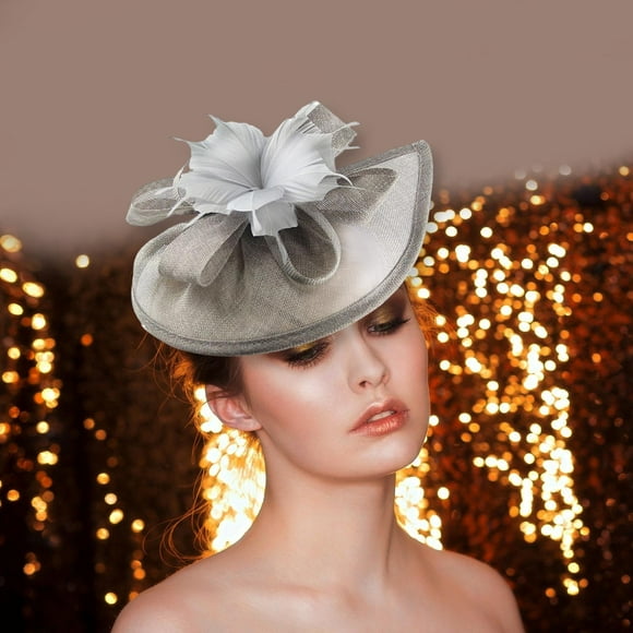 Flor Fascinator Sombrero Mujeres Niñas Cóctel de té Tiara Sombrero Nupcial Vintage Boda Malla , GRIS Salvador sombrero tocado