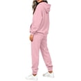 thumbnail image 5 of Hzzrkos Women Casual Loose Solid Color Hooded Long Sleeve Drawstring Kangaroo Pocket Sweatshirt Jogger Pants Tracksuit Lounge Set Two Piece Outfit Pink, 5 of 7