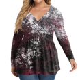 thumbnail image 2 of Fall Halloween Plus Size V Neck Wrap Flowy Graphic Long Sleeve Blouse Tops Dark Gray 3XL, 2 of 6