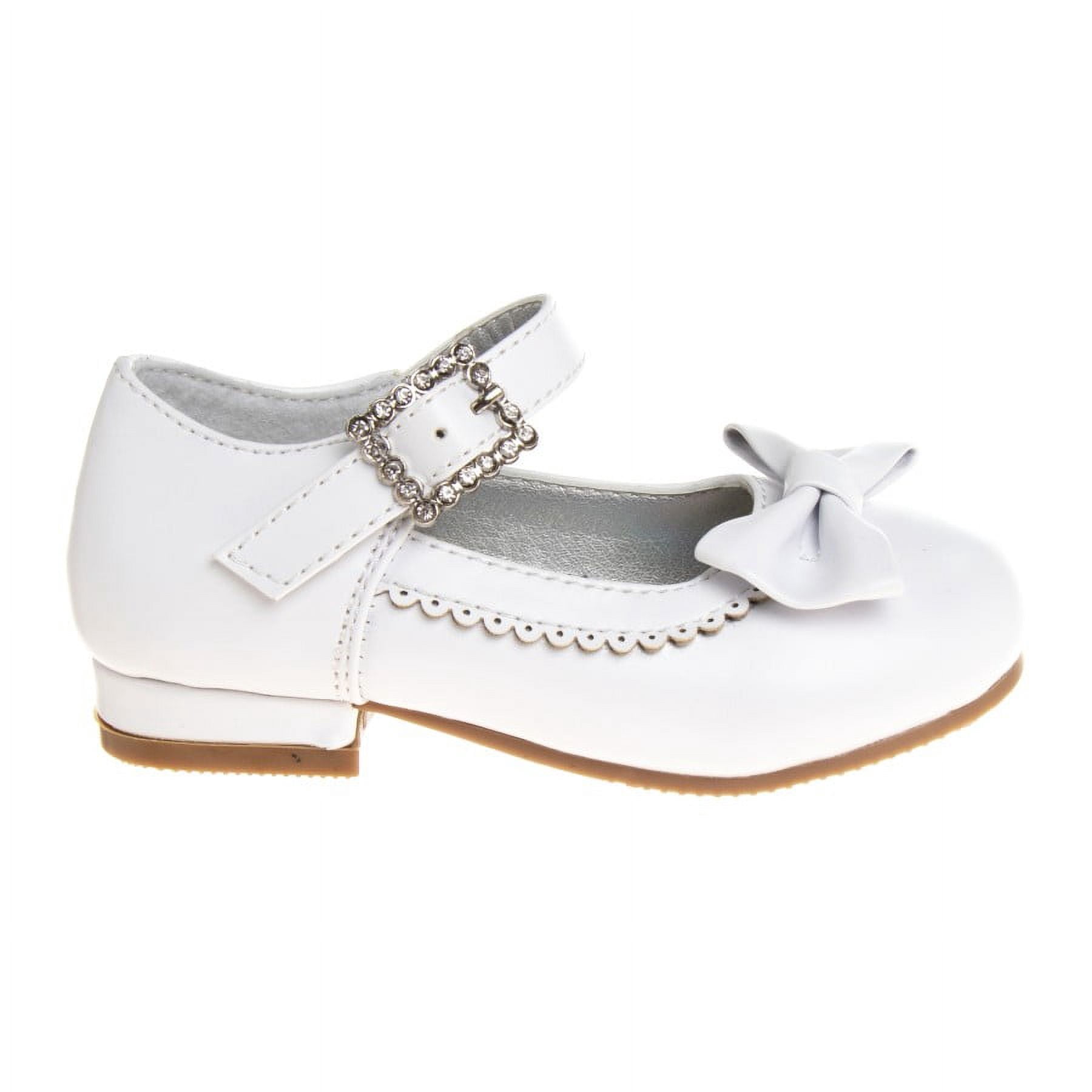 Mary Jane Dress Shoe Pumps for Girls, Low Heel Hook Loop Buckle, White (Size 10 Toddler)