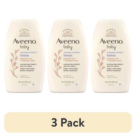 (3 pack) Aveeno Baby Calming Comfort Moisturizing Bedtime Body Lotion for Baby and Toddler, 18 fl oz
