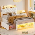 thumbnail image 5 of Afuhokles Twin Size Bed Frames, Velvet Upholstered Platform Bed with Led Lights and 2 Drawers, Headboard with Charging Station, Guardrail, Crystal Button, White, 5 of 9