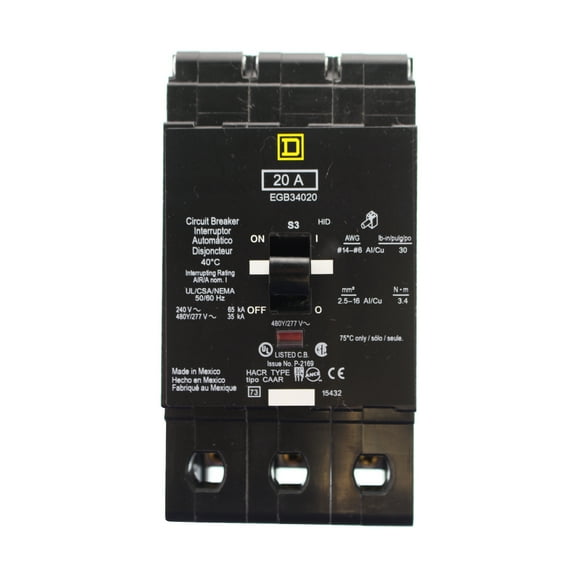 SCHNEIDER ELECTRIC 480Y/277-VOLT 20-AMP EGB34020 Miniature Circuit Breaker 480Y/277V 20A, Black