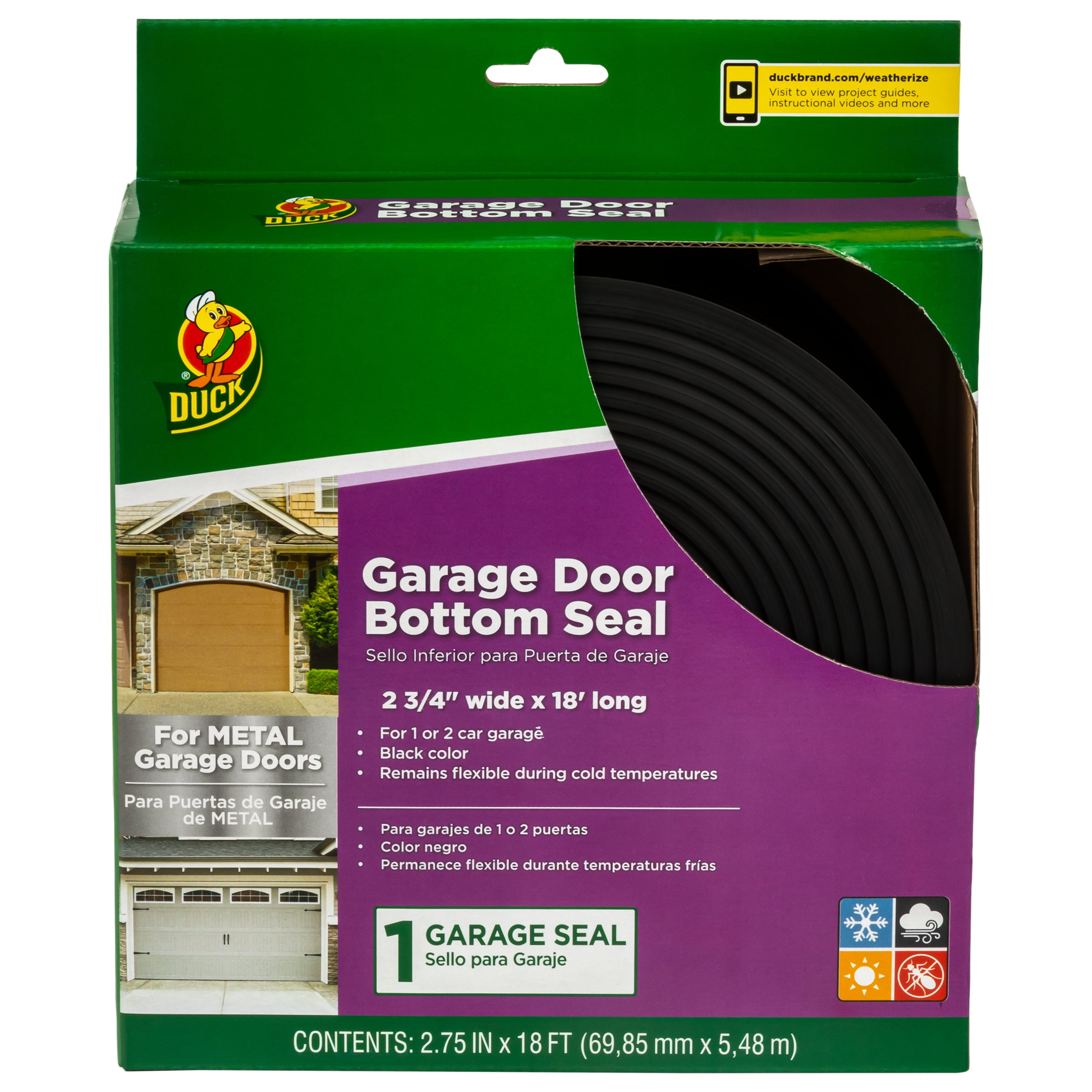Duck Brand Metal Garage Door Bottom Black, 2.75 in. x 18 ft.