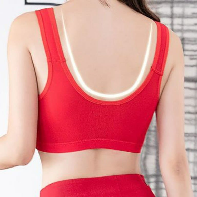 Huachen Women's Fashion Casual Solid Color Shoulder Underwear Nipple  Comfortable Bra, Red/42