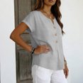 thumbnail image 4 of Linen Shirts for Women Short Sleeve V Neck Button Down Loose Gauze Blouses, 2XL, 4 of 7
