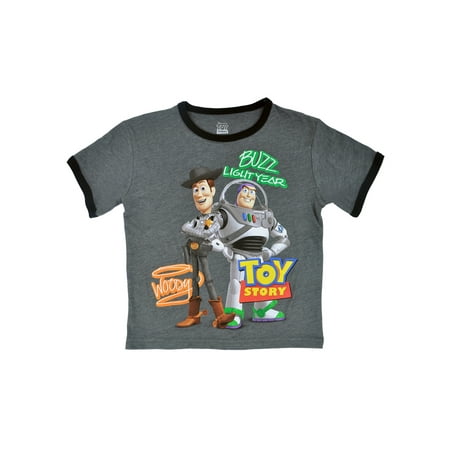 Boys Toy Story Ringer T-Shirt Grey Short Sleeve Woody Buzz (Buzz And Woody Best Friend Shirts)