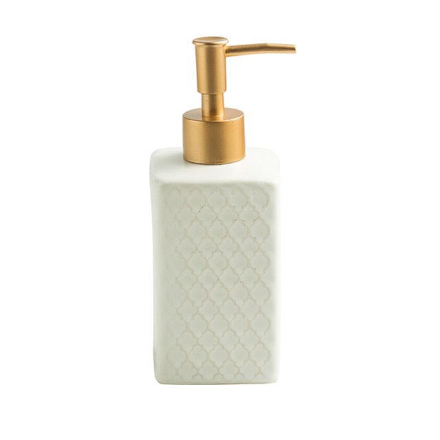 Retro Ceramic Square Lotion Dispenser, Hand Soap Dispenser, Refillable-Shampoo Dispenser, Bathroom Kitchen-White-360ml/16.7oz