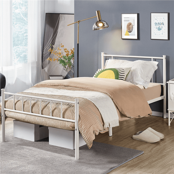 Yaheetech Basic Metal Platform Bed with Headboard and Footboard, Twin, White