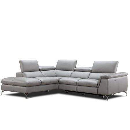 Premium Grey Italian Leather Power Recliner Sectional Left Hand