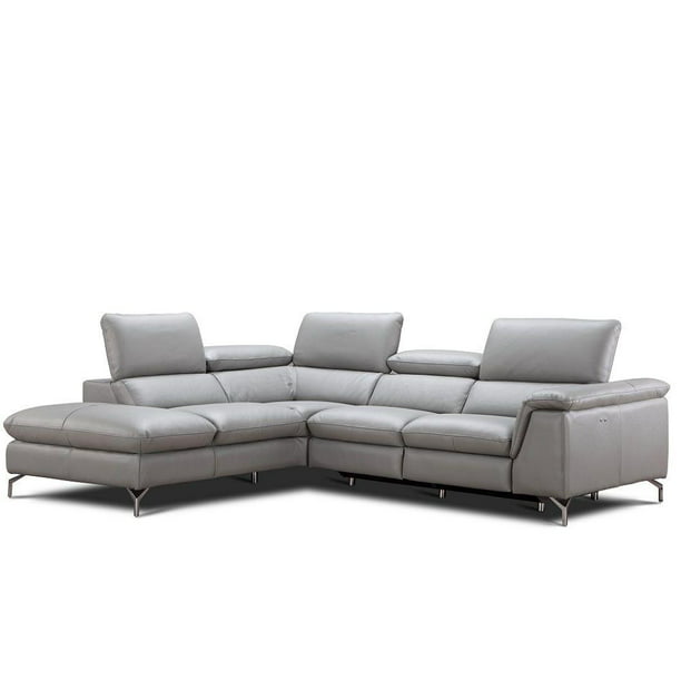Premium Grey Italian Leather Power, Leather Power Reclining Sectional Sofa With Chaise