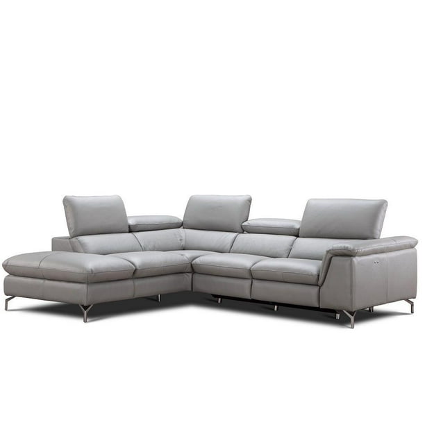 Premium Grey Italian Leather Power Recliner Sectional Left Hand Case J M Viola Com Premium Grey Italian Leather Power, Leather Power Reclining Sectional Sofa With Chaise
