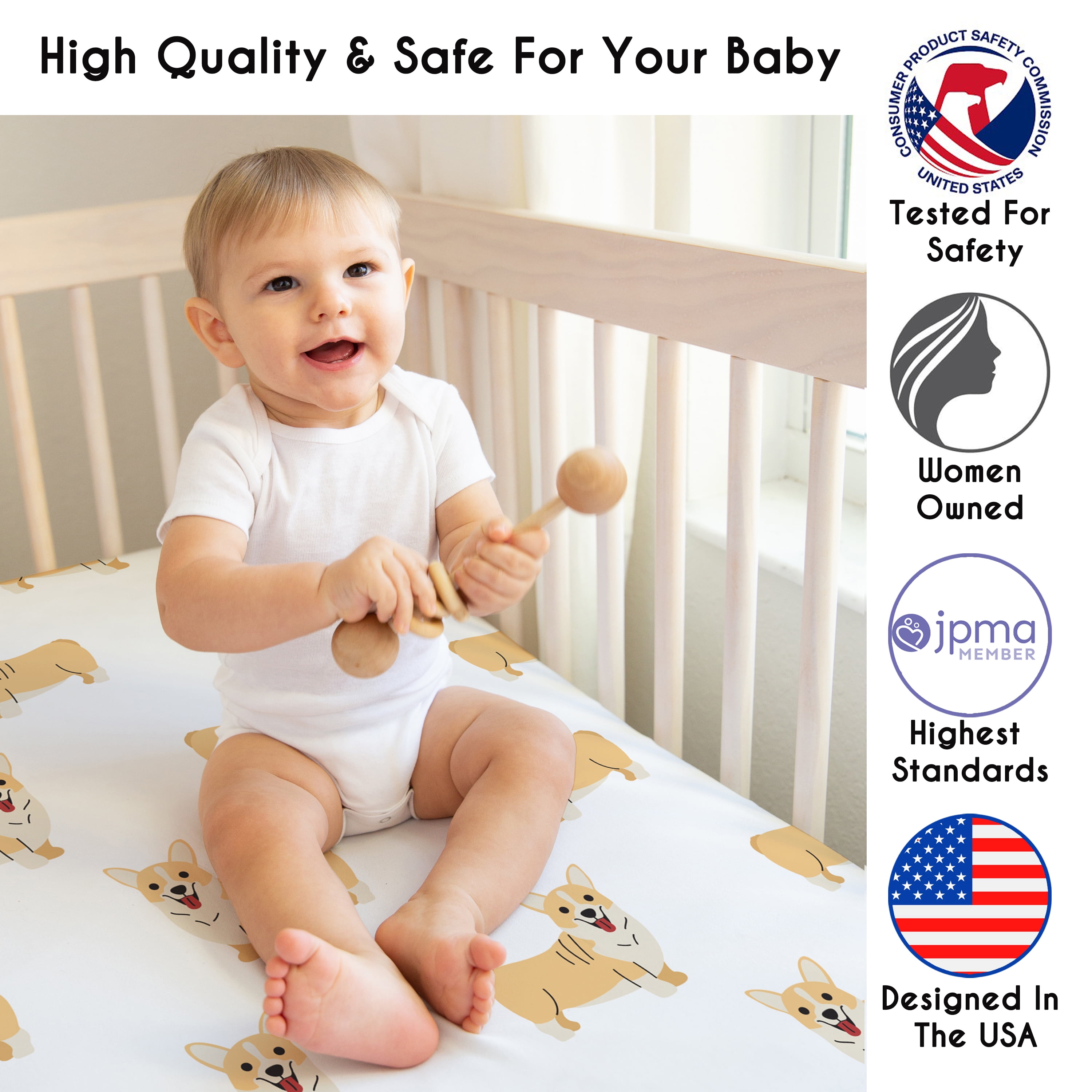 Sweet Jojo Designs Cartoon Puppy Corgi Dog Boy, Girl, Unisex/Gender Neutral Fitted Crib Sheet