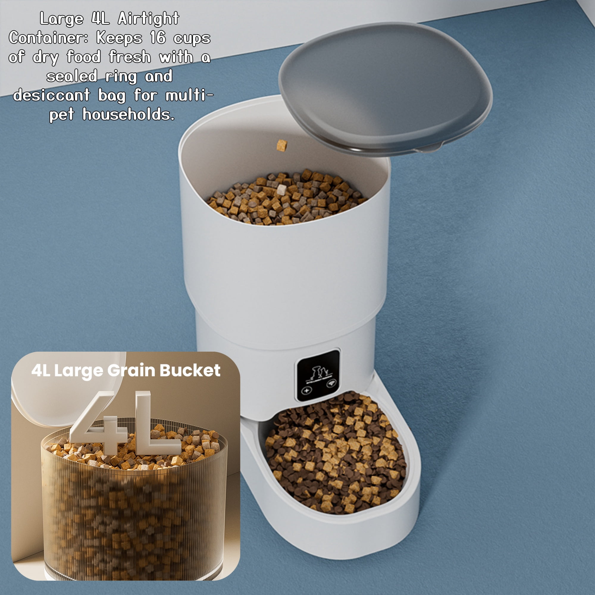 Automatic Cat Feeder, 4L Dog Food Dispenser with WiFi APP Control, Timed Pet Feeder for Cats and Small Dogs, Programmable Portion Control with Slow Feed Mode