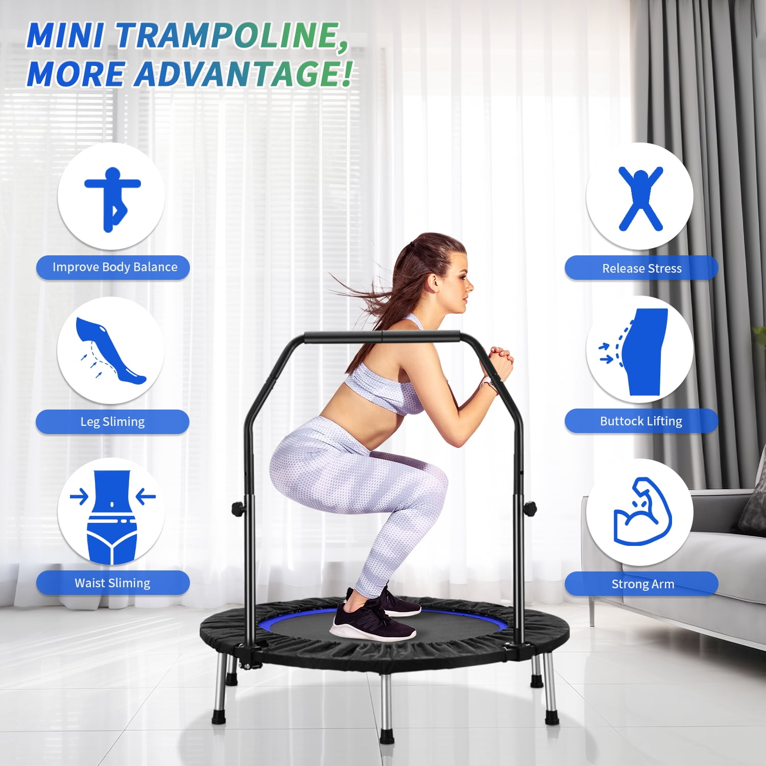ZENOVA Mini Fitness Trampoline Rebounder Trampoline for Adults, Blue, 40"