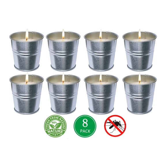 Btomtd 8-Piece Small Iron Barrel Citronella Oil Candles, Household Mosquito Repellent and Aromatherapy Scented Candle Set for Summer Camping and Party Decoration, TOTEL 17.6 oz, White