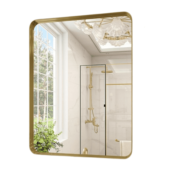 Espejo Rectangular para tocador de baño con Marco De Aluminio Oro 60x80cm Herrashop