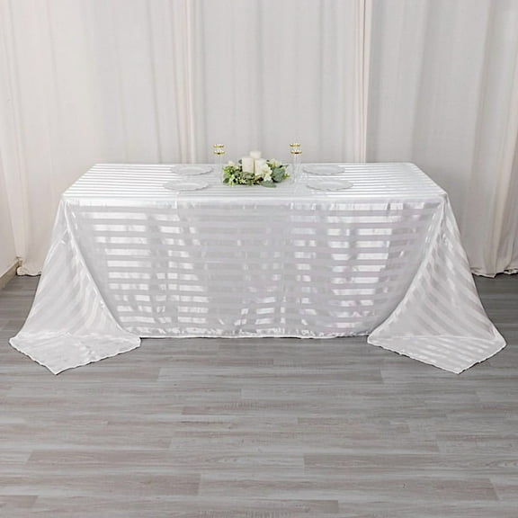 BalsaCircle 90x132 in White Stripes Satin Rectangle Tablecloth Wedding Party Linen Events Decorations Supplies