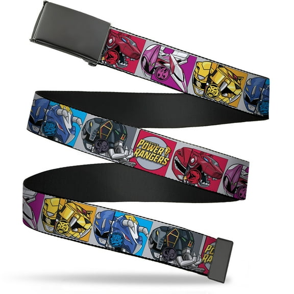 Adjustable Belt, Clamp Buckle, Cut-to-Fit, Sabans Power Rangers Zord and Icon Blocks and Title Logo
