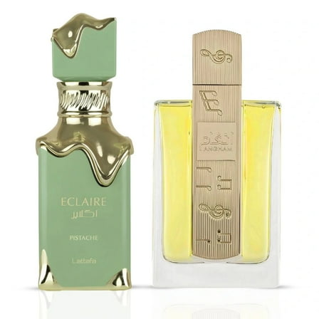 Eclaire Pistache & Angham Eau de Parfum Sprays 100ml (3.4 oz) by Lattafa (Bundle)