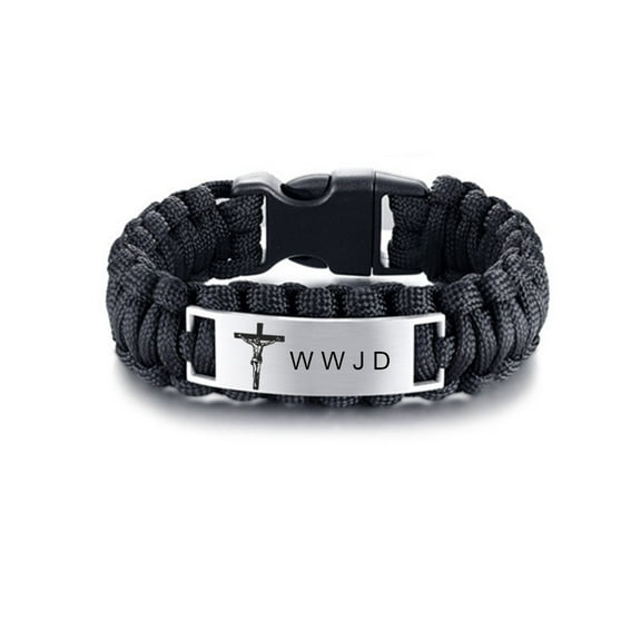 W.W.J.D Bracelet for Men,Stainless Steel Paracord WWJD Bracelets Jesus Cross What Would Jesus Do Cuff Bracelets Bangle for Adult Outdoor Hiking Camping Hunting Activities
