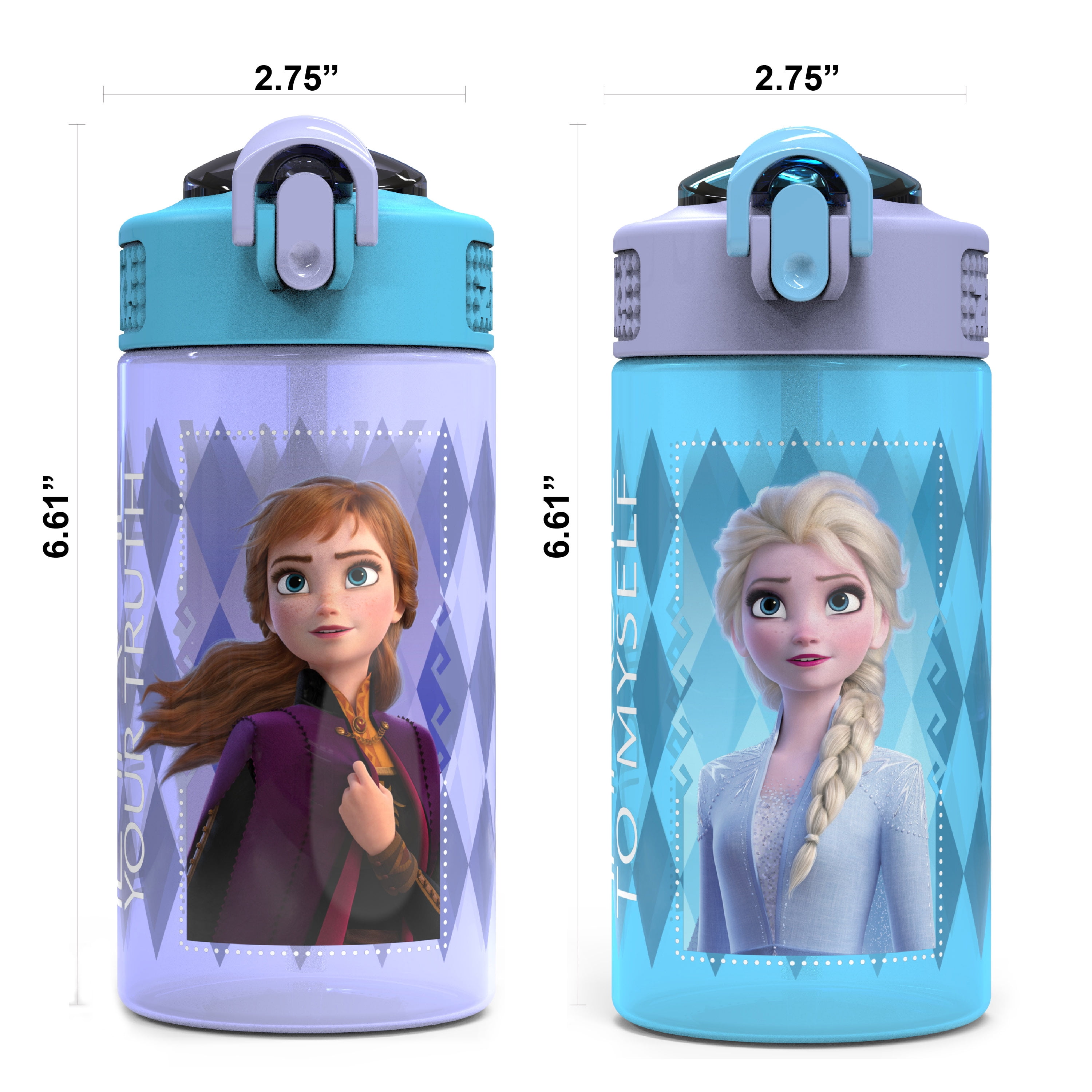 Zak Designs Disney Frozen 2 - Juego de botellas de agua para niños con  popotes reutilizables y bucles de transporte integrados, hechas de  plástico