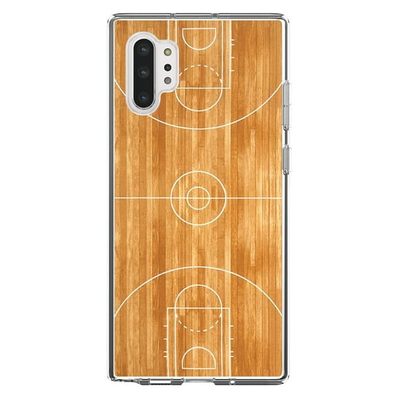 DistinctInk Clear Shockproof Hybrid Case for Galaxy Note 10 PLUS (6.8" Screen) - TPU Bumper, Acrylic Back, Tempered Glass Screen Protector - Basketball Court Layout - Basketball