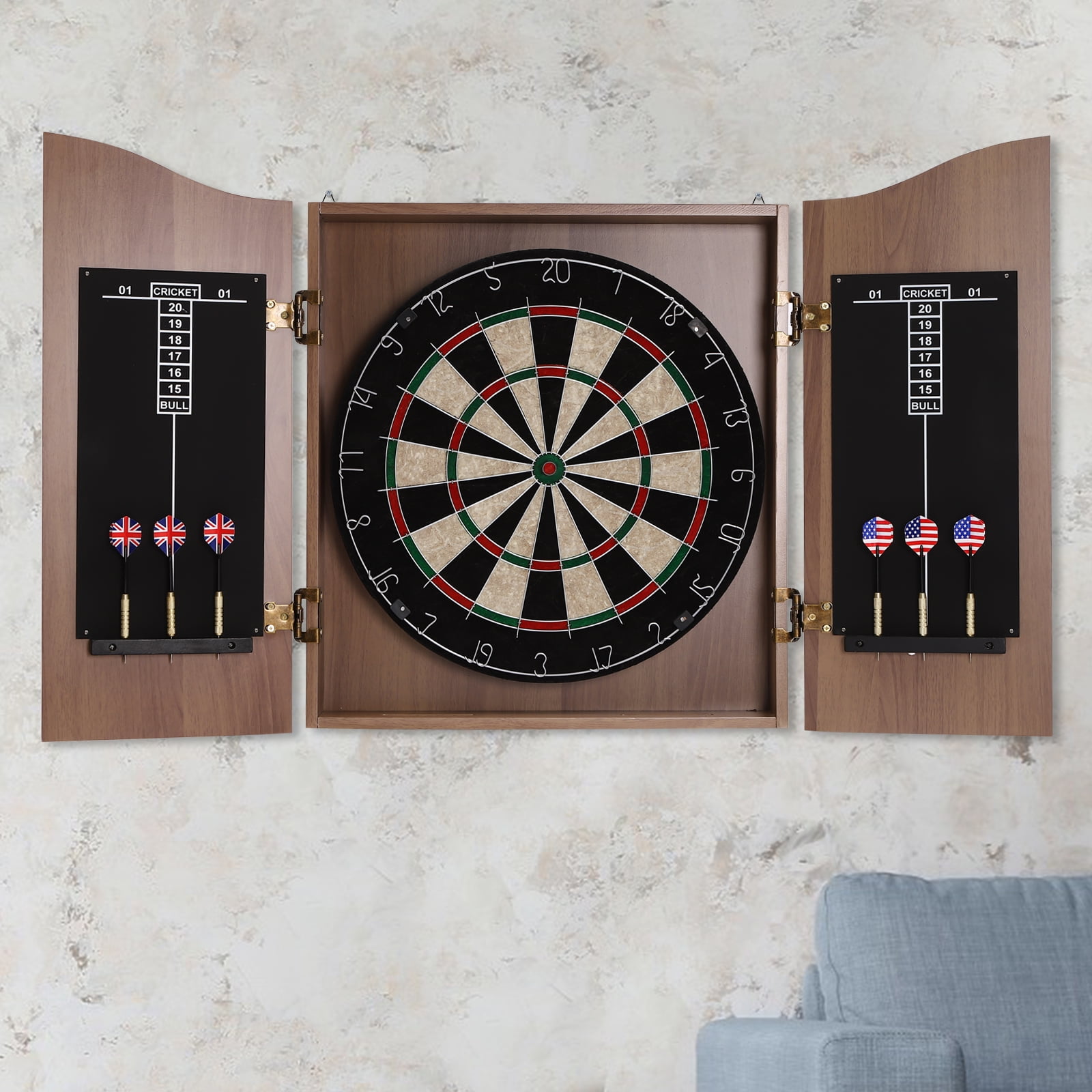 Wildnix Modern Wall-Mounted Dartboard with Scoreboard, Sisal Board, Dart Storage, and Pre-Drilled Holes for Easy Setup and Competitive Fun