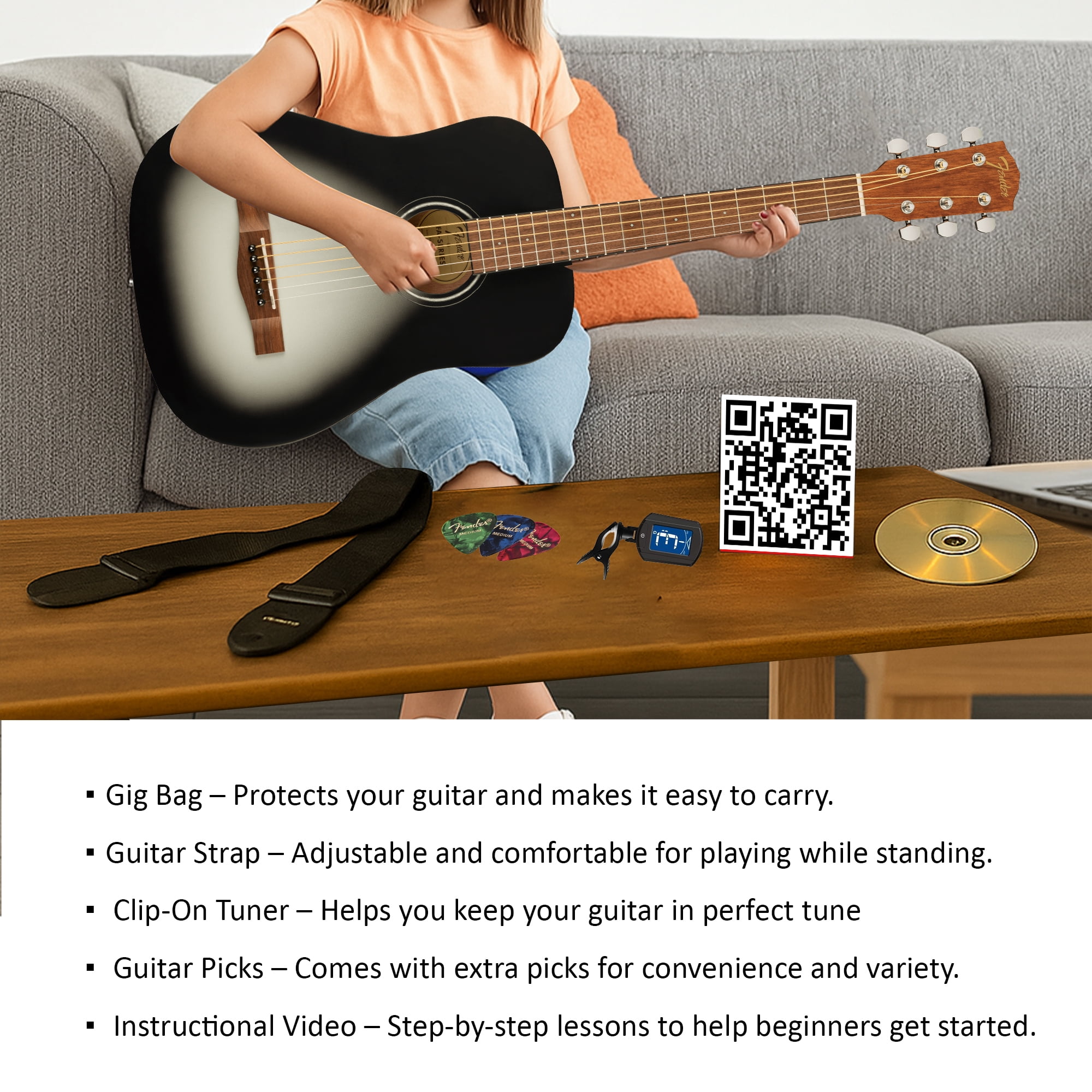 Fender FA-15 3/4-Scale Kids Steel String Acoustic Guitar - Moonlight Burst w/ Gig Bag