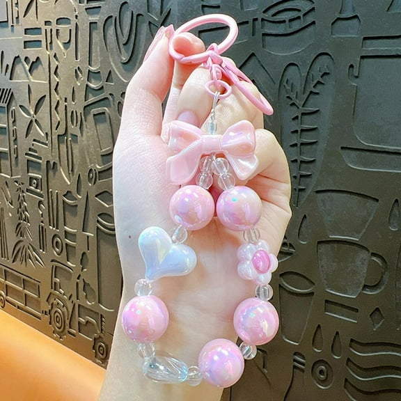 Clearance Now! Creative Can Color Plated Beaded Keychain Bow Love Pe Small Bag Keychain U3E5