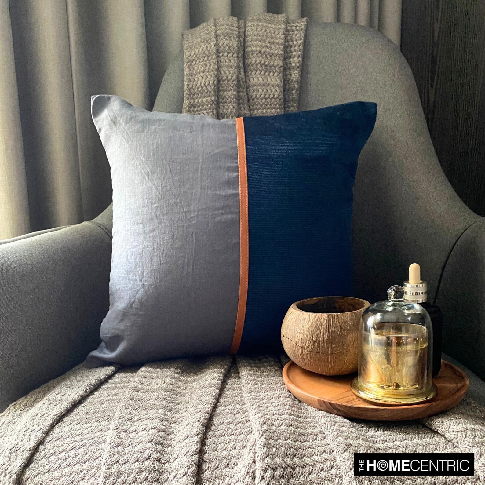 The HomeCentric Decorative Pillow Covers Blue Pack of 2, 20"x20" (50x50 cm) Corduroy & Linen Patchwork & Corduroy Cushion Covers For Sofa, Patchwork Modern Style - Cozy Cord Blue