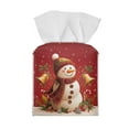 thumbnail image 2 of FUIALDOLG Tissue Box Cover, Christmas Snowman Bell Square Tissue Box Holder with Bottom Belt - Waterproof PU Leather Decorative Organizer for Tabletop, Bathroom, Car, Office, 2 of 7