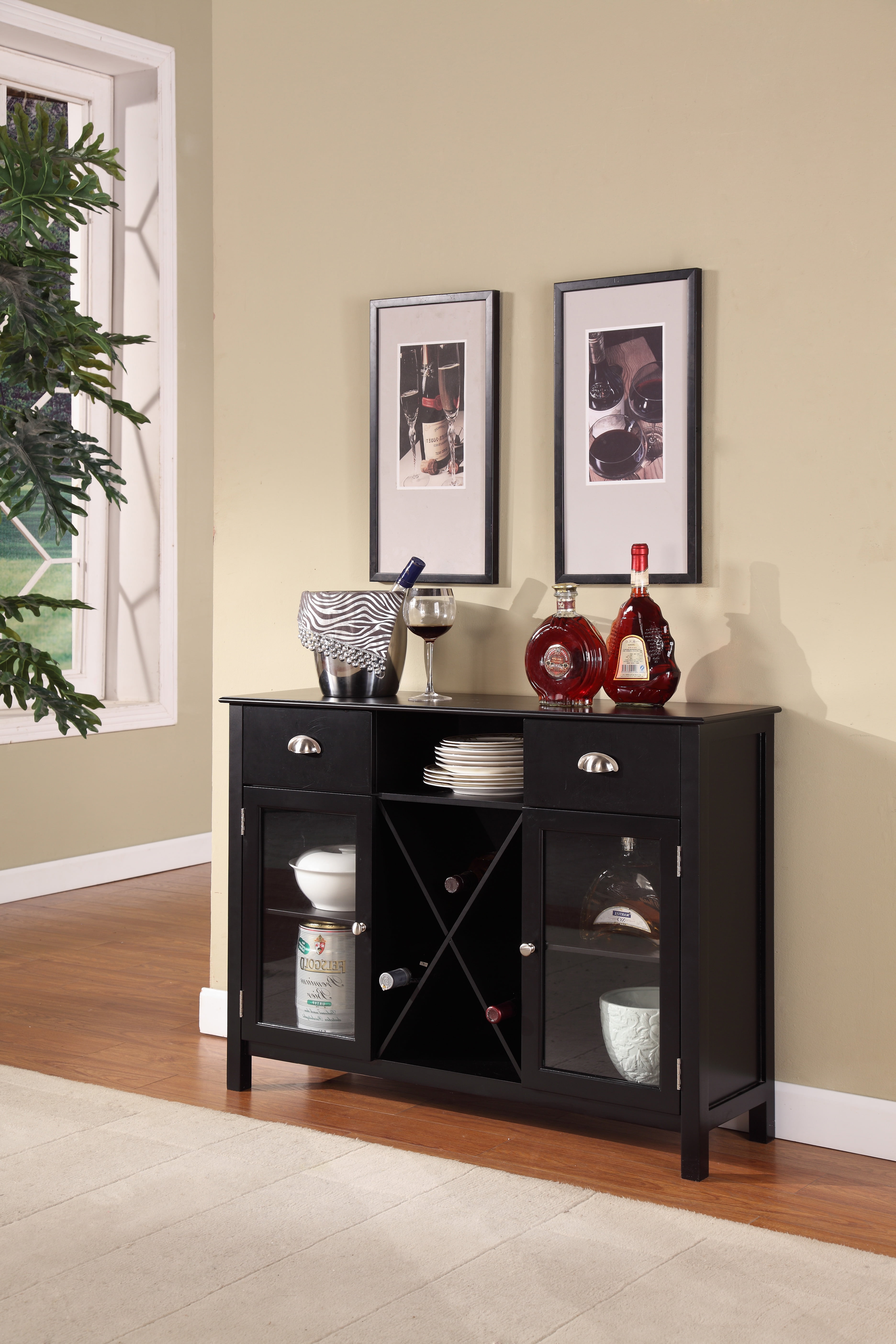 wine storage sideboard on Bryson Black Wood Contemporary Wine Rack Sideboard Display Console Table With Storage Drawers Shelf Glass Cabinet Doors Walmart Com Walmart Com